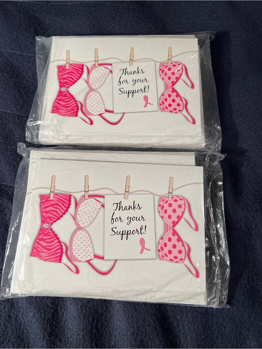 “Thanks for your Support” Pink Bra Note Cards for breast cancer survivors